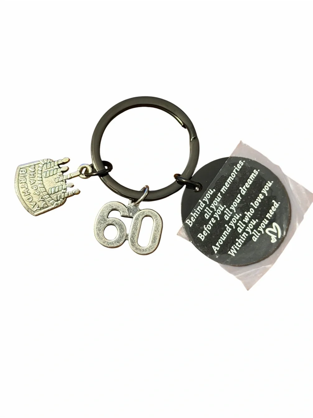 60th Birthday Keychain Charm Set - Silver and Black